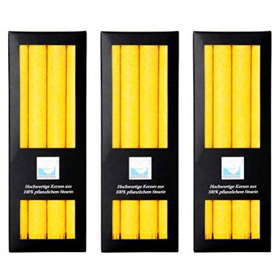 Stearin Stabkerzen, gelb, 25 cm x 2,2 cm, 12er Set, Leuchterkerzen/Bio - Kerzen von Kerzenfarm Hahn