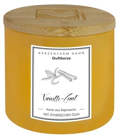 kerzenfarm duftkerze im trendglas gelb vanille-zimt mit holzdeckel 19 std brennd von Kerzenfarm Hahn