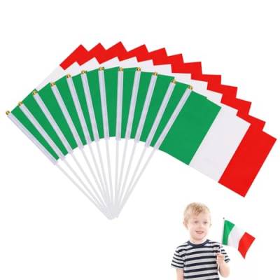 12PCS Italien Handflagge,Italienische Handgehaltene Mini-Flagge,Italienfahne,Fahne Mit Flaggenstab,Italian Flagge Mit Weißem Festem Mast,Handgehaltene Flaggen Mit Speerspitze,Kiuiom von Kiuiom