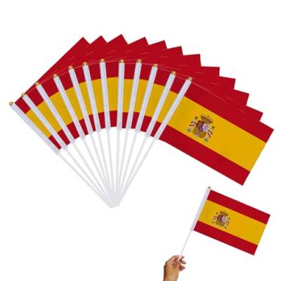 12PCS Spanische Mini-Flagge,Kleine Handwinkende Flaggen,Spanische Nationalflaggen,Spanien Kleine Tischflaggen Flagge,Spanien-Flagge,Spanische Flaggen Auf Stäben,Für Weltmeisterschaft Fußball,Kiuiom von Kiuiom
