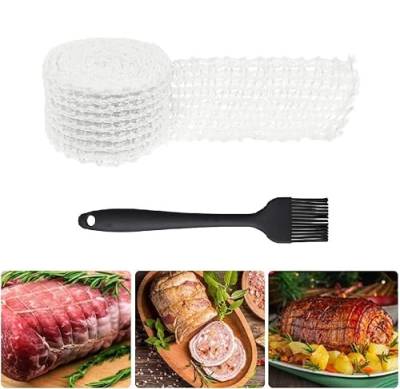 Kiuiom Schinkennetz Elastisch Rollbraten,Bratennetz,Fleischnetz,Räuchernetz,Schinken Netz,Kochzubehör zum Aufbewahren Aufhängen Braten Garen Von Fleisch Und Schinken 3M mit Ölbürste von Kiuiom