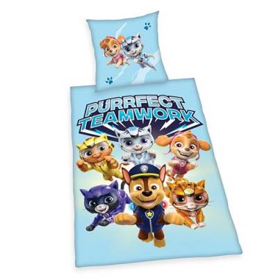 Herding Bettwäsche Paw Patrol, Kopfkissenbezug 80 x 80 cm mit Wende-Motiv, Bettbezug 135 x 200 cm, Mit Knopfleiste, 100% Baumwolle von Klaus Herding GmbH