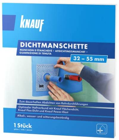 Knauf Dichtmanschette zum dauerhaften Abdichten von Rohrdurchführungen, für 32 - 55 mm Rohr-Durchmesser – Rohr-Abdichtung, Dicht-Vlies wasser- und witterungs-beständig von Knauf