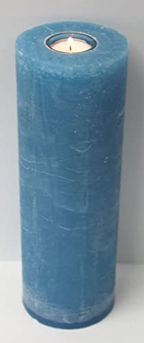 Rustik Kerzen mit Teelichteinsatz Ocean Blau 30 x Ø 10 cm von Kopschitz Kerzen