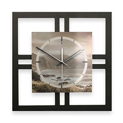 Kreative Feder Designer-WANDUHR „Küste“ in modernem Metallic-Look Silber-schwarz Größe 40x40cm ohne Tickgeräusche (leises Funkuhrwerk) von Kreative Feder