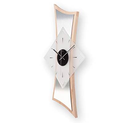 Kreative Feder Moderne Designer Holz Alu Wanduhr leise Quarzuhr ohne Ticken 70x30cm WEH004 (Buche, leises Quarzuhrwerk) von Kreative Feder