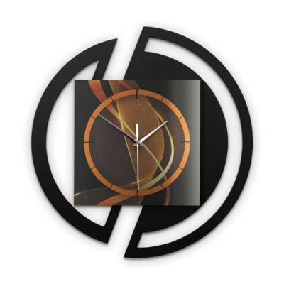 Kreative Feder Runde 3D Designer-Wanduhr „Dynamic“ in modernem Metallic-Look schwarz-orange ohne Tickgeräusche (leises Funkuhrwerk) von Kreative Feder