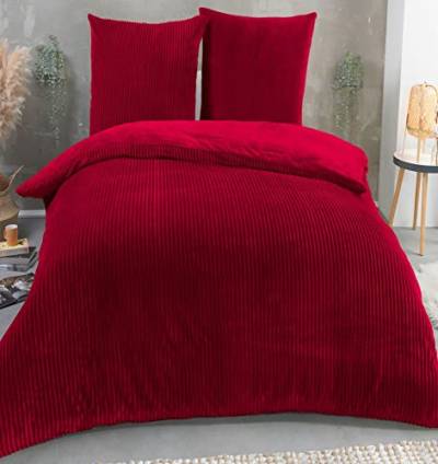 Kuscheli® Winter Wende Plüsch Bettwäsche 135 x 200 od. 155 x 220 mit 80x80 Kissenbezug Cashmere-Touch Coral Fleece Deckenbezug, Farbe:ROT, Größe:135x200 + 80x80 von Kuscheli