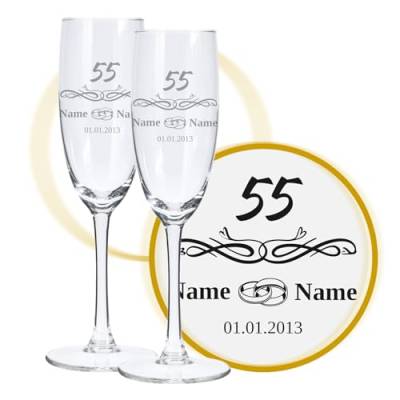 LALALO Sektglas mit Gravur 55. Hochzeitstag (2 St.), Platinhochzeit, Juwelenhochzeit Hochzeit Sektgläser Geschenk personalisiert/graviert, Jahrestag (Ringliebe) von LALALO