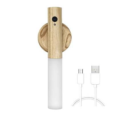 LANMOU USB Aufladbar Holz Wandleuchte Innen Wandlampe mit Bewegungsmelder, Warmweiß Kabellos Akku mit Mit Schalter, Magnetische Bettlampe Batteriebetrieben, für Schlafzimmer Treppe (B) von LANMOU