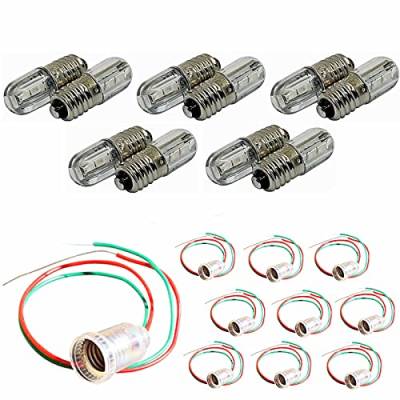 10x E10 6V / 12V LAMPENFASSUNG + Glühlampe/LED Lampe Fassung Kabel Sockel (6V - Fassung mit Kabel, LED 303 - warmweiß) von LED-Mafia