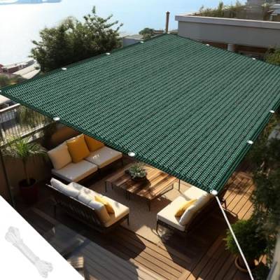 Sonnensegel Rechteckig 2.4 x 3 m HDPE Atmungsaktiv & UV Schutz Sonnenschutz Schattennetz mit Ösen mit Spannseilen für Balkon, Pool Und Garten, Dunkelgrün von LEIBING