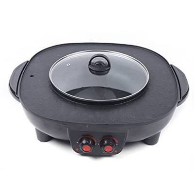 LENJKYYO 2 in 1 BBQ Grill & Hot Pot Grillmaschine mit Grillplatte Doppelte Temperaturregelung Einfache Multifunktionaler Elektrogrill Elektro Hotpot Ofen Rauchfreie Grillpfanne von LENJKYYO