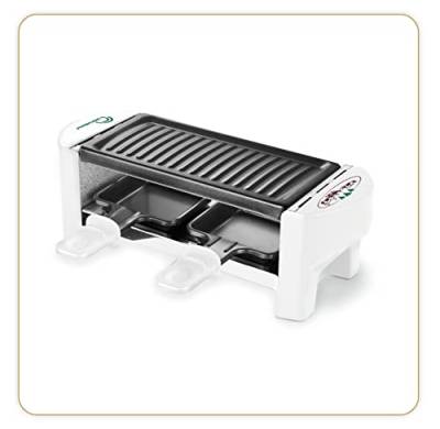 LITTLE BALANCE 8614 Raclette 2 Meuuh…, Raclettegerät für 1/2 Personen, abnehmbarer Grill, 2 Spatel + 2 Brettchen, Antihaftbeschichtung, 1 oder 2 Personen, 320 W, weiß von LITTLE BALANCE