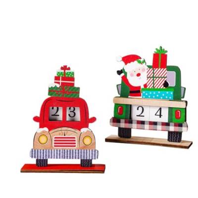 LOLPALONE Weihnachts-Adventskalender, Weihnachtsmann-Desktop-Ornamente, Hölzerner Weihnachts-Countdown-Kalender für Festliche Tischdekorationen zu Hause, Einfache Installation von LOLPALONE