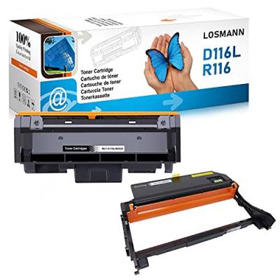 LOSMANN 1x Toner-Kartusche & 1x Trommel Kompatibel für Samsung MLT-D116L MLT-R116 für SL Xpress M2825DW M2825ND M2830DW M2835DW M2870FD M2870FW M2871FW M2875DW M2875FD M2875FW M2875ND M2876 M2885FW von LOSMANN