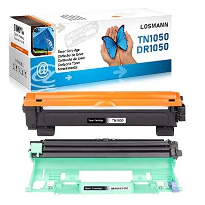 LOSMANN 1x Toner-Kartusche & 1x Trommel Kompatibel zu Brother TN1050 DR1050 für Brother DCP-1510 E DCP-1512 A DCP-1512 E DCP-1601 DCP-1610 W DCP-1612 W DCP-1616 NW, HL-1110 E HL-1110 R HL-1110 Series von LOSMANN