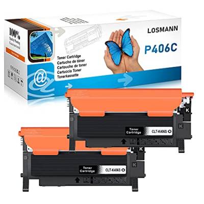 LOSMANN 2X Schwarz Toner Kompatibel für Samsung CLT-406S CLP-360 CLT-K406S für Samsung Xpress C410W C460 C460FW C460W C467W Samsung CLX-3300 CLX-3302 CLX-3303 CLX-3303FW CLX-3304 CLX-3305 CLX-3305FN von LOSMANN