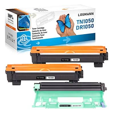 LOSMANN 2x Toner-Kartusche & 1x Trommel Kompatibel für Brother TN1050 DR1050 für Brother HL-1112A HL-1112E HL-1112 Series HL-1201 HL-1210W HL-1211W HL-1212W MFC-1810E MFC-1815 MFC-1910 W (3-Pack) von LOSMANN