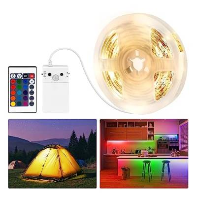 LED Strip Bewegungsmelder Batteriebetrieben,2M Wasserdichtes RGB+Warmweiß 120 LED Lichtband mit Fernbedienung,PIR Bewegungssensor,Nachtmodus,Konstantlichtmodus,Dimmbar LED Nachtlicht für Bett Korridor von LXLQZXW