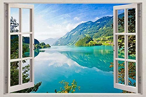 Türkis See 3D Fenster Aufkleber Wandaufkleber Kunstwand Natur Landschaft Raumdekoration - Wandtattoo Wandbild Poster Deko- 50x70cm von LYHDP