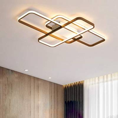 LED Deckenleuchte Wohnzimmer Lampe Modern Eckig Designer Schlafzimmer Deckenlampe Mit Fernbedienung Dimmbar Büro Decke Pendelleuchte Metall Acryl Schirm für Küchen Gang Balkon Lampe (Braun, 120cm) von Lanekd