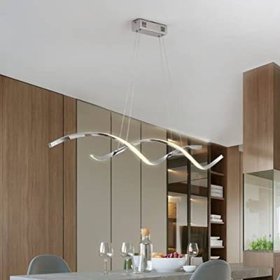 Pendelleuchte/Hängelampe Esstisch Wohnzimmer Esszimmer Lampe LED Modern Dimmbar Decke Deko Hängeleuchte mit Fernbedienung Küchenlampe Chic Designer Hängend Leuchten Deckenleiste Lampe Chrom von Lanekd