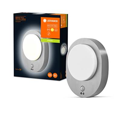 LEDVANCE ENDURA STYLE DISC SENSOR ST 24cm - moderne Außenleuchte mit Bewegungsmelder und Tageslichtsensor, Edelstahl-Gehäuse, ovale LED Wandleuchte, 8 W, 3000 K warmweiß, 485 Lumen von Ledvance