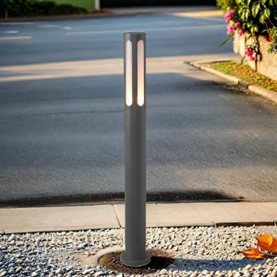 Licht-Erlebnisse Pollerleuchte Schwarz IP42 E27 H: 100 cm Ø 9 cm schmal Glas Aluminium blendarm Modern Stehleuchte außen Hof Garten Wegeleuchte von Licht-Erlebnisse