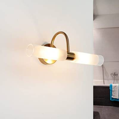 Licht-Erlebnisse Spiegelleuchte Wand Metall Glas in Messing 2xG9 B:32cm Badezimmer Bilderleuchte Wandlampe Wandleuchte Bad IP20 von Licht-Erlebnisse