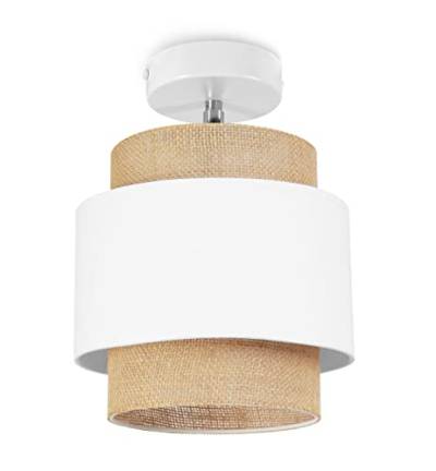 Light-Home Boho Deckenbeleuchtung - Rattan Lampe - Deckenlampe Industrial für Wohnzimmer Schlafzimmer und Esszimmer - Pendelleuchte aus Metall und Stoff - 1-Flammig - Weiß und Jute von Light Home LH