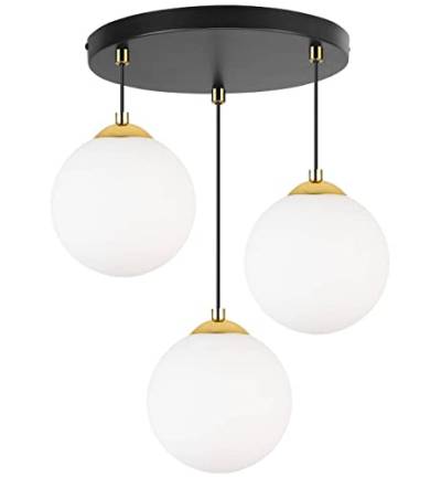 Light-Home Florence Lampenschirm Hängelampe Hängeleuchte - Deckenlampe Industrial für Wohnzimmer Schlafzimmer und Esszimmer - 3-Flammig - Pendelleuchte Glas mit Metall - Gold von Light Home LH