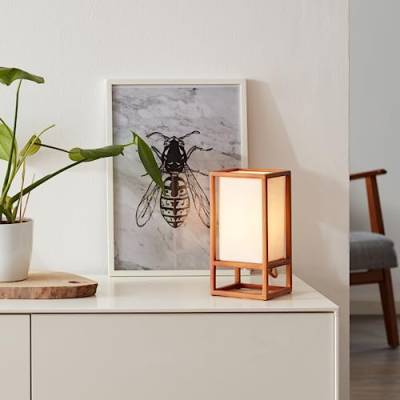 Lightbox Tischlampe im Nature Stil - 53 cm Höhe - dekorative Nachttischleuchte - für das Schlafzimmer - E27 Fassung, max. 40 W - aus Holz/Textil - in Hellbraun/Weiß von Lightbox