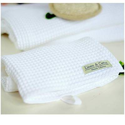 Linen & Cotton Luxus Waffel Tuch Saunatuch Strandtuch, Handtücher/Badetücher/Duschtücher/Gästehandtücher Leila, 100% Baumwolle - 50 x 65cm (Weiß/Weiss) von Linen & Cotton