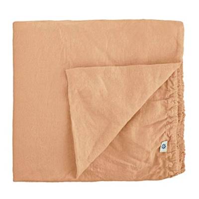 Linen & Cotton Weicher Griff Spannbettlaken Spannbetttuch Bettlaken mit Gummizug Alicia -100% Leinen Gewaschen, Coral Rosa (140 x 200 cm) Laken Leintuch Betttuch Hoch Bettwäsche Bett Doppelbett Sommer von Linen & Cotton