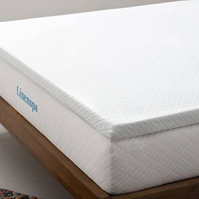 Linenspa Matratzen Topper 90 x 200 cm, 5cm hoch – mit Gel Memory Foam und waschbarem Reißverschlussbezug – Oeko-Tex Matratzenauflage, Weiß von Linenspa