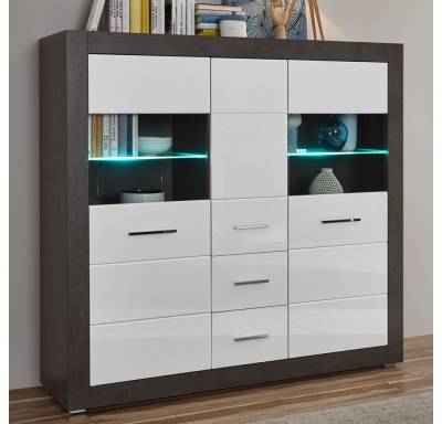 Lomadox Highboard ETON-61, Betonoptik dunkel & Hochglanz weiß 149/142/42cm von Lomadox