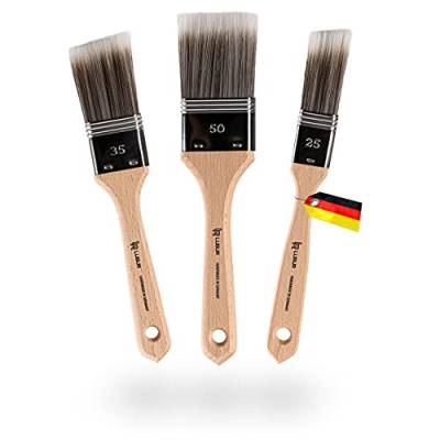 Lubur® Premium Pinselset - Made in Germany - 3X Handgefertigte Malerpinsel aus Synthetikhaar - Flachpinsel ohne Borstenverlust - Lasurpinsel inkl. Aufbewahrungsbox - 100% Veganer Lackierpinsel von Lubur