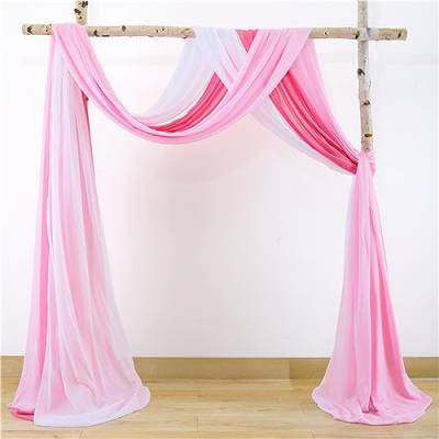 Lukery Hochzeit Vorhang Hochzeitsbogen, Querbehang Gardine Freihanddeko Himmelbett Vorhänge Stoff Tüll Transparent Voile Dekoration für Hochzeit, Torbogen, Zeremonie,Dekoration (70 * 550cm,Rosa) von Lukery