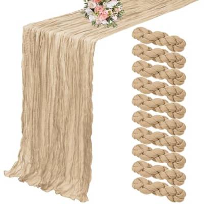 10er-Pack Käsetuch-Tischläufer, 90 x 300 cm, Hellbeige Gaze-Tischläufer, rustikale Boho-Stoff-Käsetuch-Tischdecke, Hochzeitstischdekoration für Hochzeitsfeier, Brautparty, Tischdekoration von Lumaycens