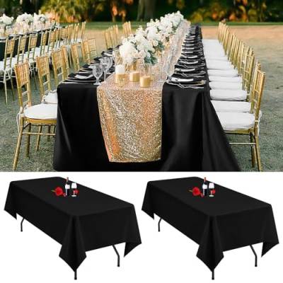 2er-Pack Schwarze Tischdecken, 153 x 260 cm, rechteckige Schwarze Tischdecke für 1,8 m große Tische, waschbare Polyester-Tischdecken, rechteckig, für Hochzeitsfeier, Bankett von Lumaycens