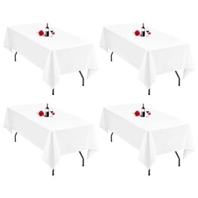 4er-Pack weiße Tischdecken, 153 x 260 cm, rechteckige weiße Tischdecke für 1,8 m große Tische, waschbare Polyester-Tischdecken, rechteckig, für Hochzeitsfeier, Bankett von Lumaycens