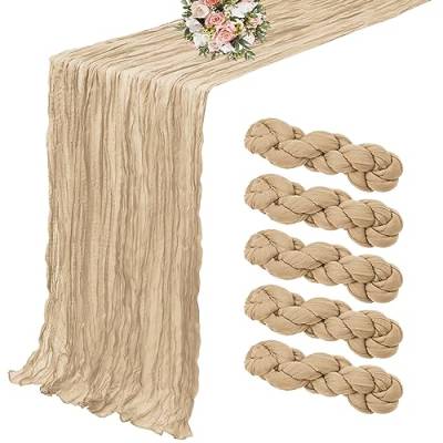 5er-Pack Käsetuch-Tischläufer, beige Tischläufer, 90 x 300 cm, Tischläufer, rustikale Gaze-Tischläufer für Hochzeit, Tischdekoration, Hochzeitsbogen, Party-Dekoration von Lumaycens