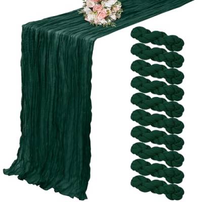 Lumaycens 10er-Pack Käsetuch-Tischläufer, Dunkelgrün Tischläufer, 90 x 300 cm, Tischläufer, rustikale Gaze-Tischläufer für Hochzeit, Tischdekoration, Hochzeitsbogen, Party-Dekoration von Lumaycens