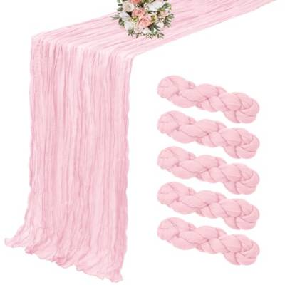 Lumaycens 5er-Pack Käsetuch-Tischläufer, rosa Tischläufer, 3 m, Tischläufer, rustikale Gaze-Tischläufer für Hochzeit, Tischdekoration, Hochzeitsbogen, Party-Dekoration (90 x 300 cm) von Lumaycens