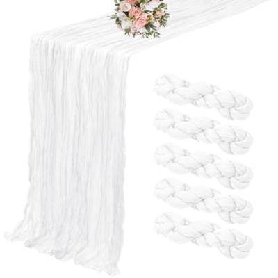 Lumaycens 5er-Pack Käsetuch-Tischläufer, weißer Tischläufer, 3 m, Tischläufer, rustikale Gaze-Tischläufer für Hochzeit, Tischdekoration, Hochzeitsbogen, Party-Dekoration (90 x 300 cm) von Lumaycens