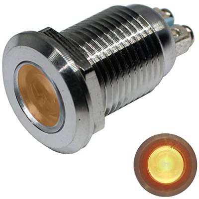 Lumonic LED Kontrollleuchte 12mm Gelb aus Edelstahl I Signalleuchte mit Schraubanschluss - IP67 I Signallampe für Auto mit 6V, 12V & 24V LED Spannung von Lumonic
