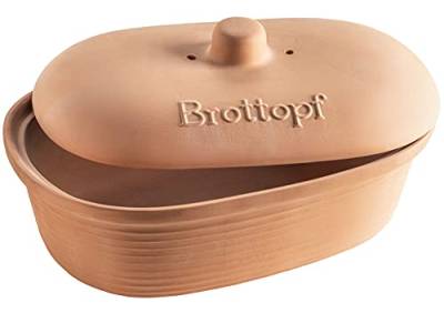 MÄSER 931996 Serie Ceramica Brottopf oval aus Naturton - Praktische Brotaufbewahrung - Brotbehälter mit Griff am Deckel - Brotkasten Ton unglasiert - atmungsaktiver Tontopf für Brot, Keramik, Braun von MÄSER