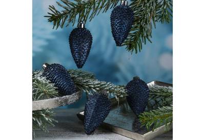 MARELIDA Christbaumschmuck Weihnachtsbaumschmuck Tannenzapfen bruchfest glitzernd H: 8cm 6St blau von MARELIDA