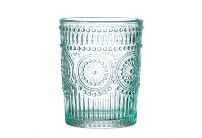 MARELIDA Glas Trinkglas blau 280ml Wasserglas Saftglas Vintage Boho Blumenmuster, Glas von MARELIDA